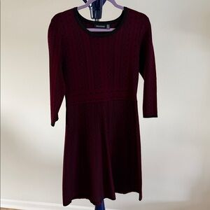 Nina Leonard Burgundy Knit Dress with Black Trim